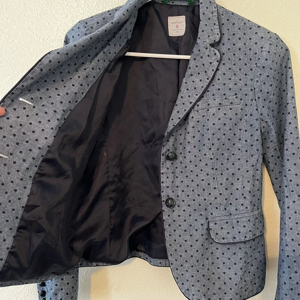 GAP Academy Blazer Jacket Size 0 Blue Polka Dot Chambray Casual Preppy Boho - Picture 11 of 14